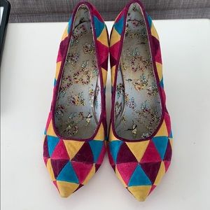Funky suede patchwork heels